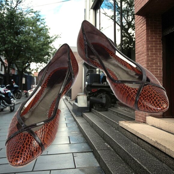 Giorgio Armani Brown Reptile Embossed Slip-On Ballet Flats, Size 36.5  (US 6.5) - Picture 1 of 9